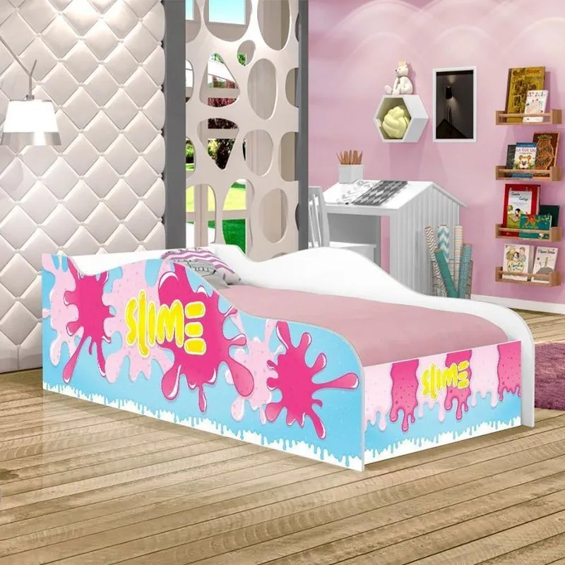 Cama Carro Fun Adesivada Slime Menina Solteiro