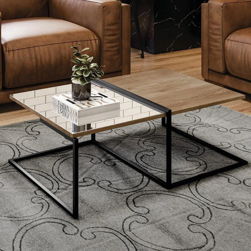 Mesa De Centro Manhattan Com Vidro Demolição Preto