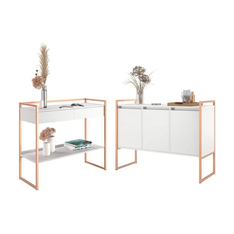 Conjunto Decorativo Aparador E Buffet 3 Portas Industrial