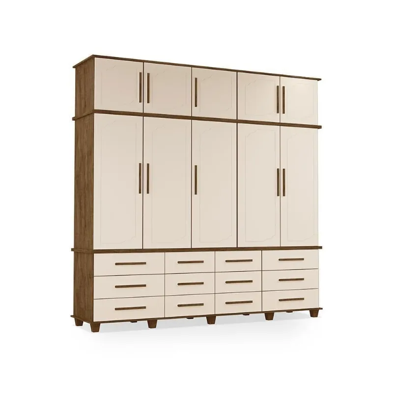 Guarda Roupa Closet Nancy 10 Portas 12 Gavetas Off White-Malbec MDF