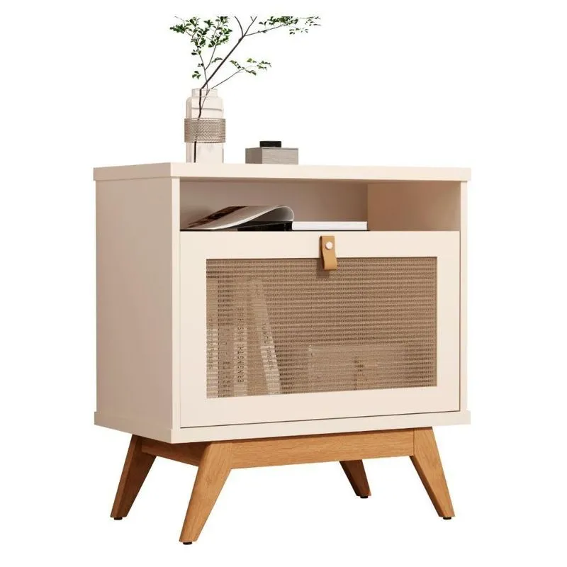 Mesa De Cebeceira Pés Madeira E 1 Porta Vevey Pérola