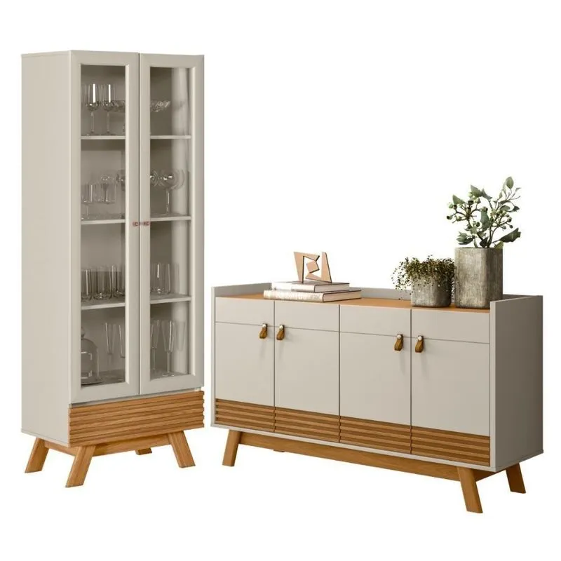 Conjunto Sala Cristaleira E Aparador Akron Nature Off-white