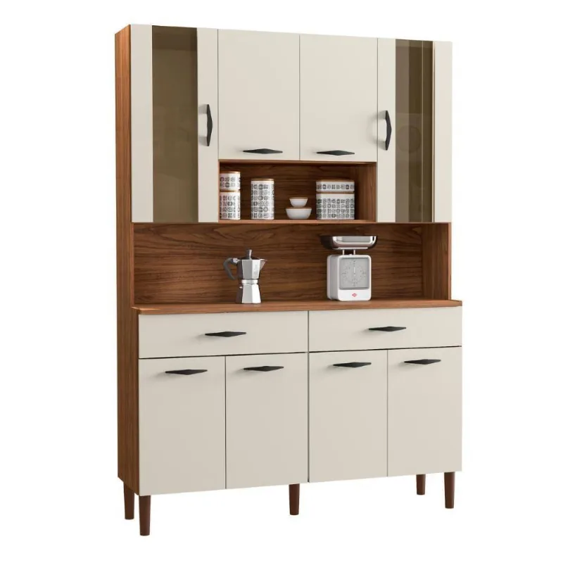 Kit De Cozinha Com 8 Portas Turim Nogueira Off White