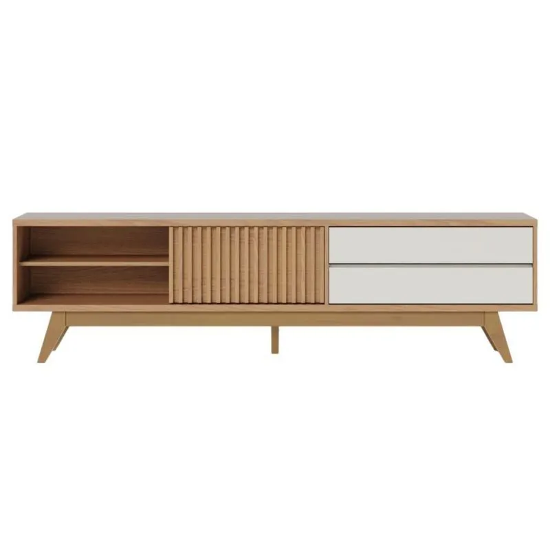 Rack Ripado Para Tvs 75 Viareggio Freijó Off White Matte