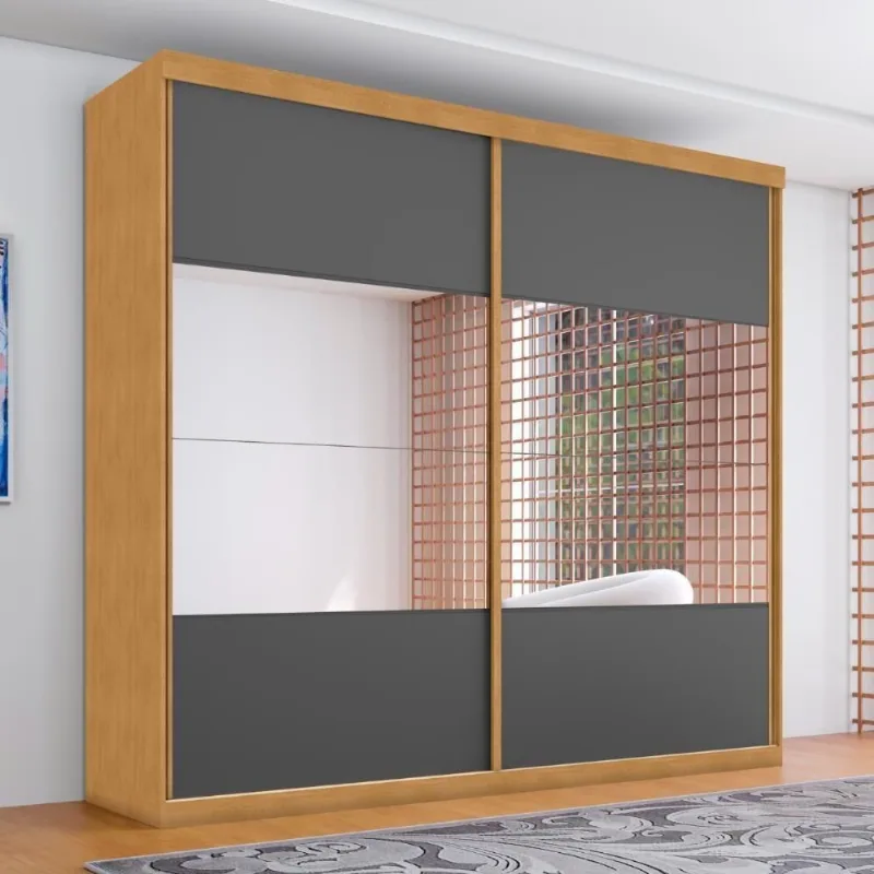 Guarda Roupa Casal Limoeiro 2 Portas Correr 4 Gavetas Naturalle-Grafite MDF