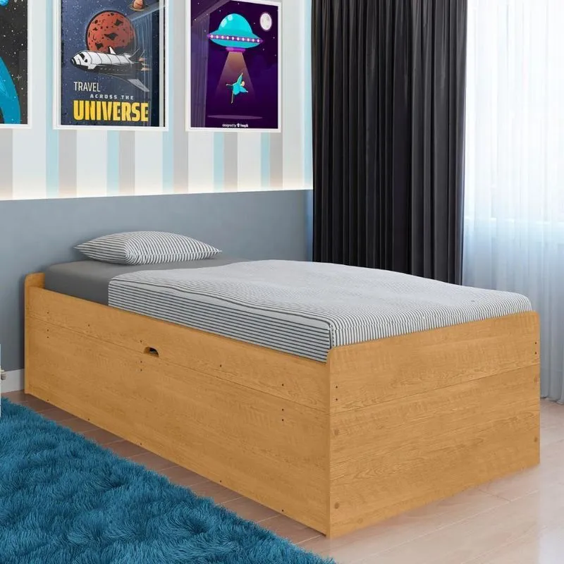 Cama Baú De Solteiro Com Colchão Pérola Naturalle