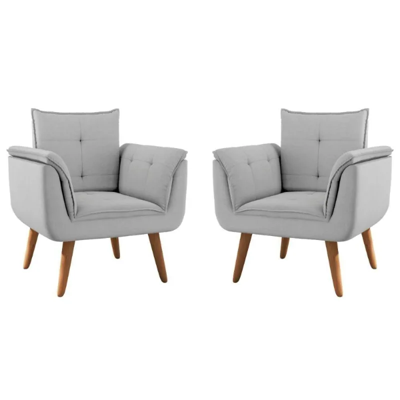 Conjunto Poltrona Decorativa Japeri Linha Cinza