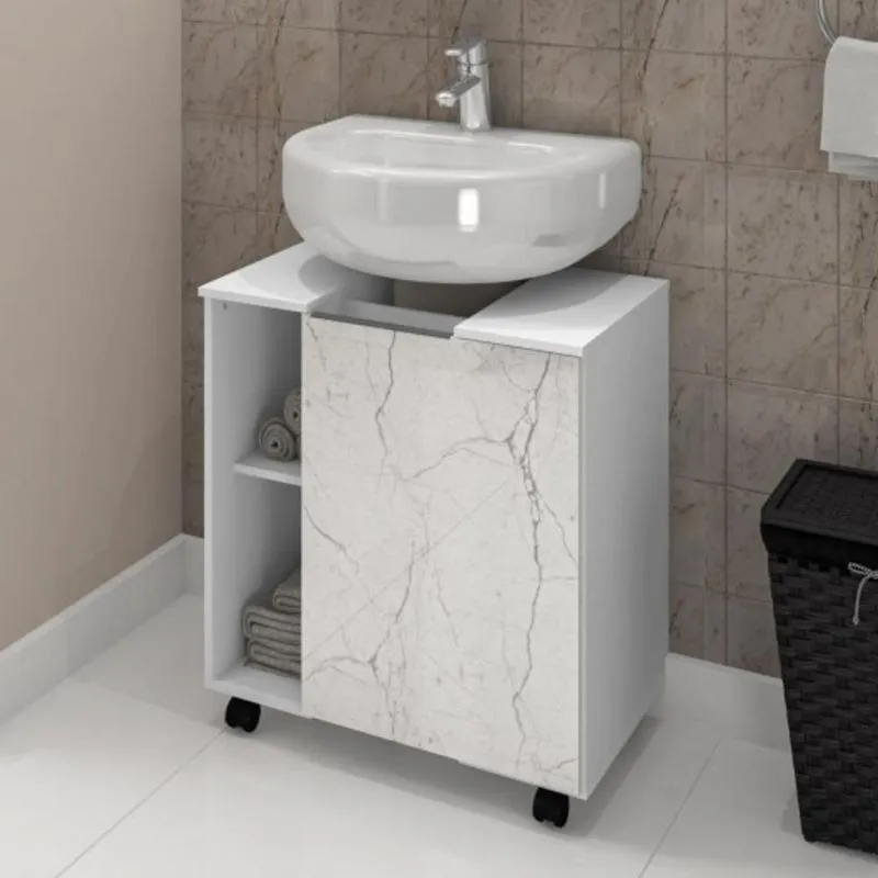 Gabinete 1 Porta Para Banheiro Rodes Branco Carrara