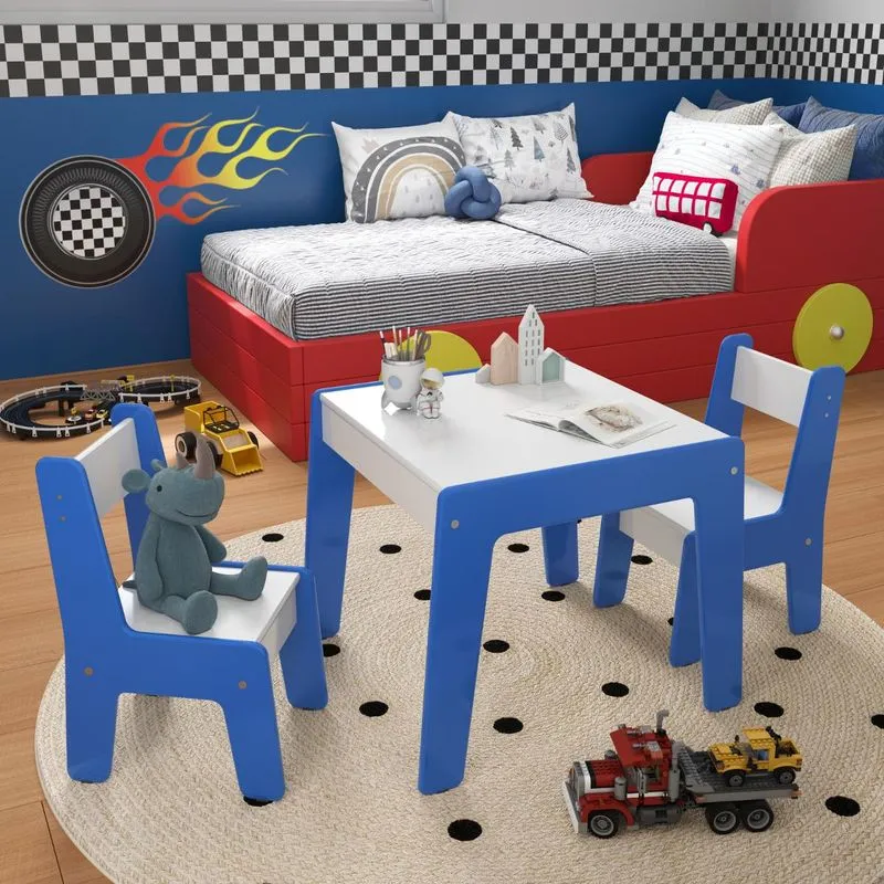 Jogo De Mesa E 2 Cadeiras Infantil Honduras Branco Azul