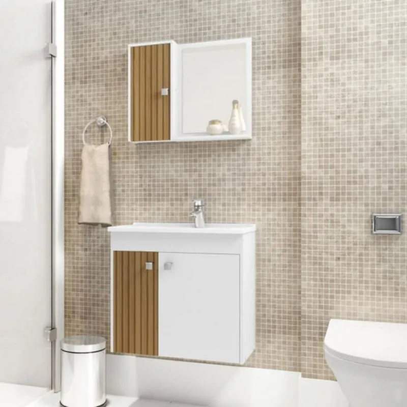 Conjunto Gabinete E Espelheira Colmar Branco Ripado