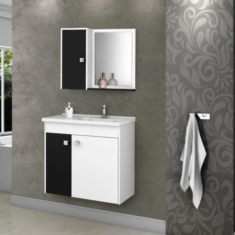 Conjunto Gabinete E Espelheira Colmar Branco Preto Fosco