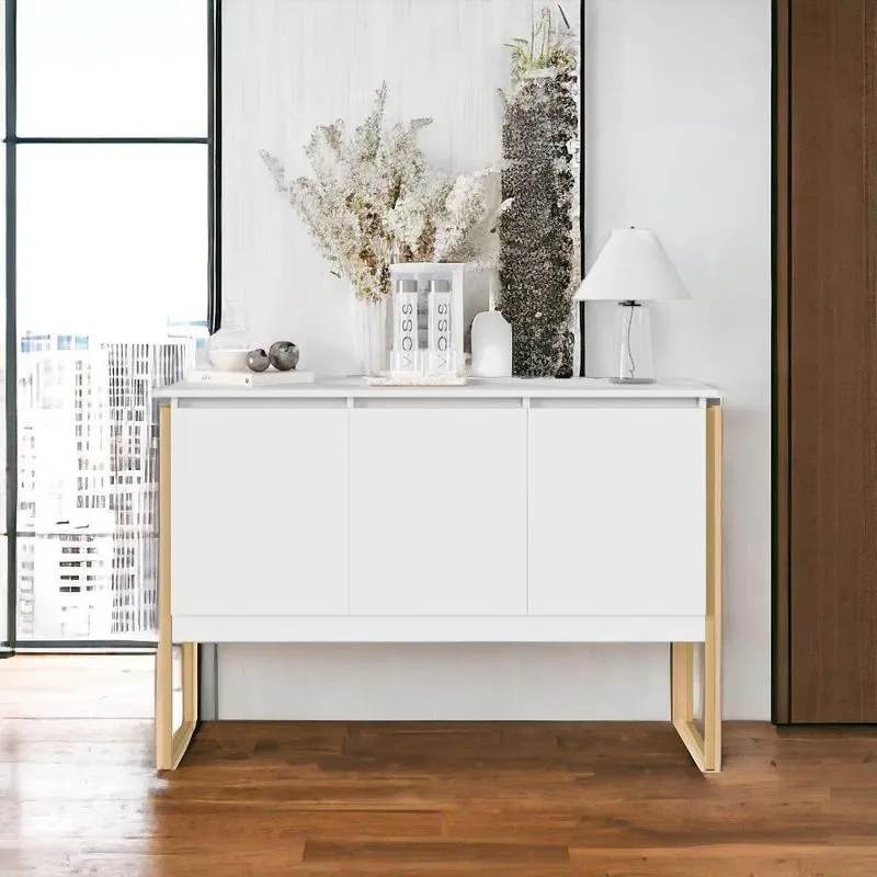 Aparador Buffet Com 3 Portas Bari Branco Dourado