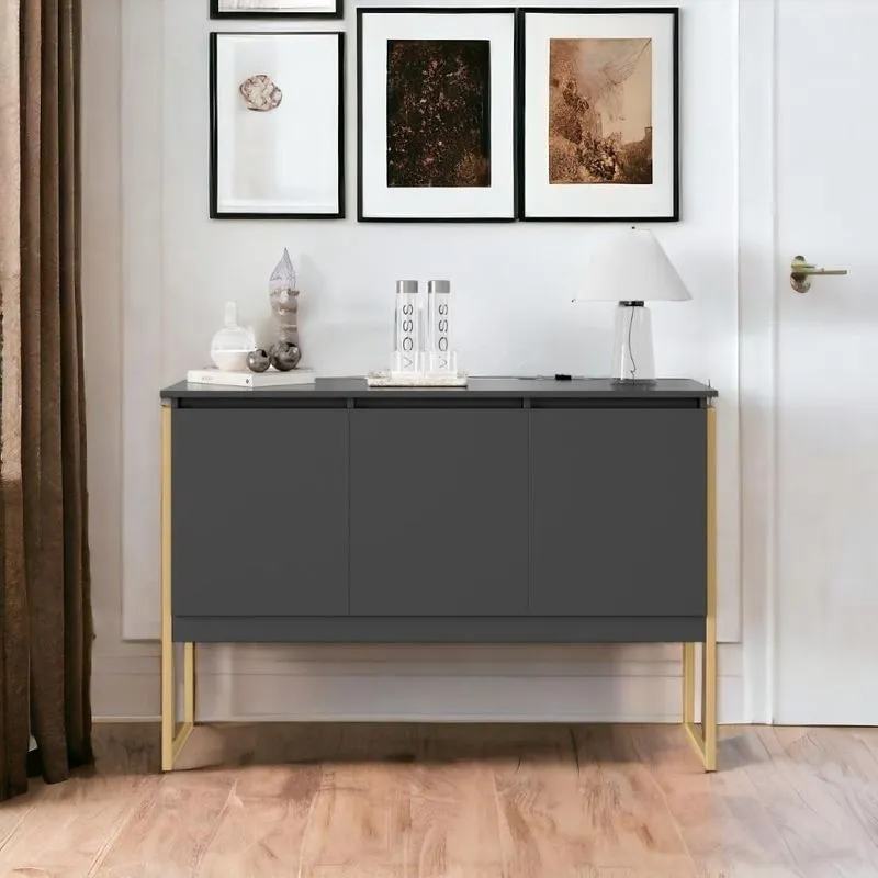 Aparador Buffet Com 3 Portas Bari Preto Dourado