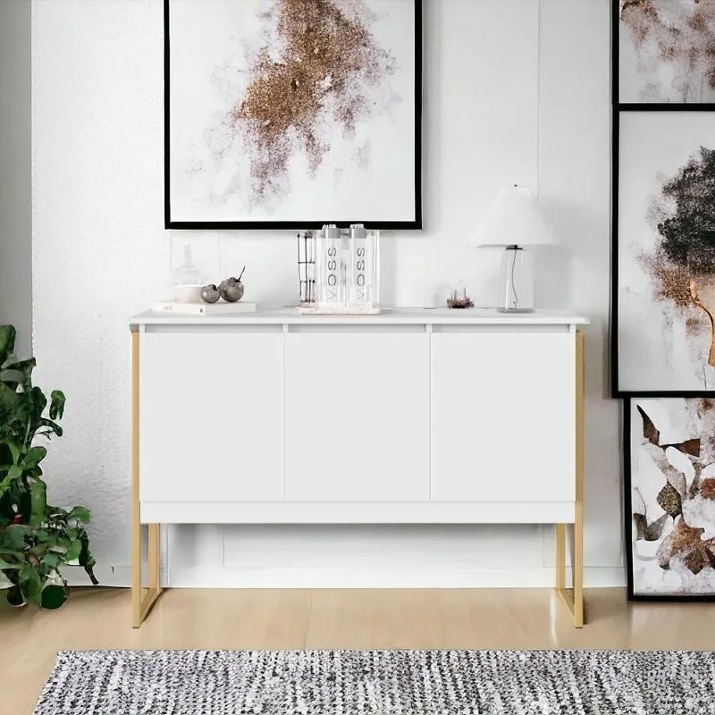 Buffet Aparador Industrial Para Sala Dakar Branco Dourado