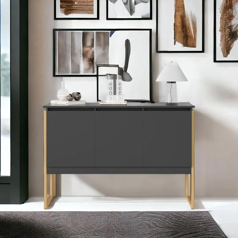 Buffet Aparador Industrial Para Sala Dakar Preto Dourado