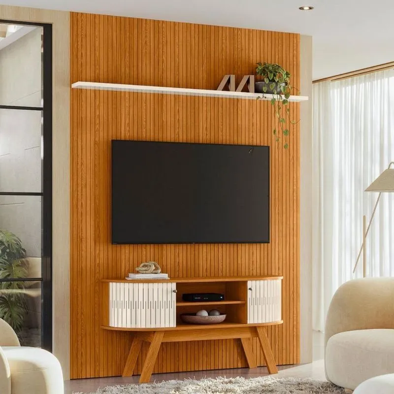Conjunto Painel E Rack Ironspire Cinamomo Off White