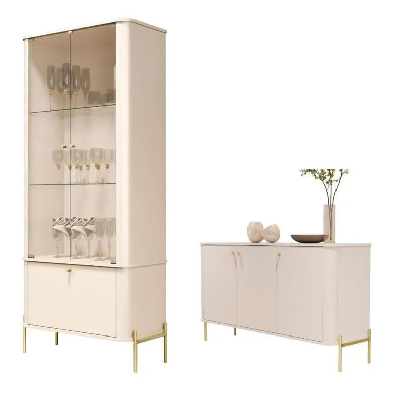 Jogo Aparador E Cristaleira Valentine Off White Dourado
