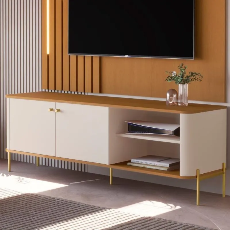 Bancada Para Tv 58 Polegadas Sven Off White Nature Dourado