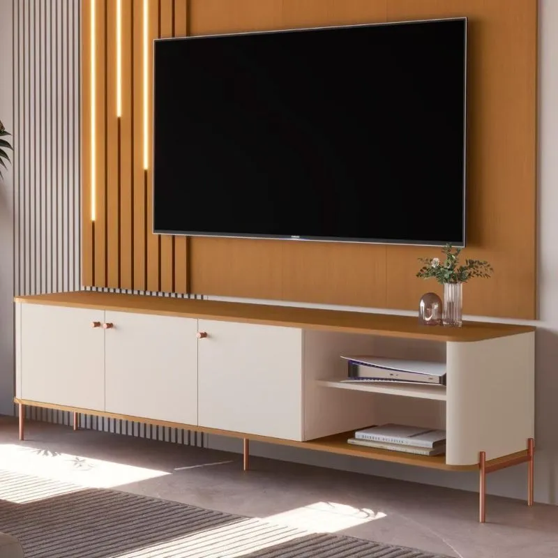 Bancada Para Tv 70 Polegadas Sven Off White Nature Bronze