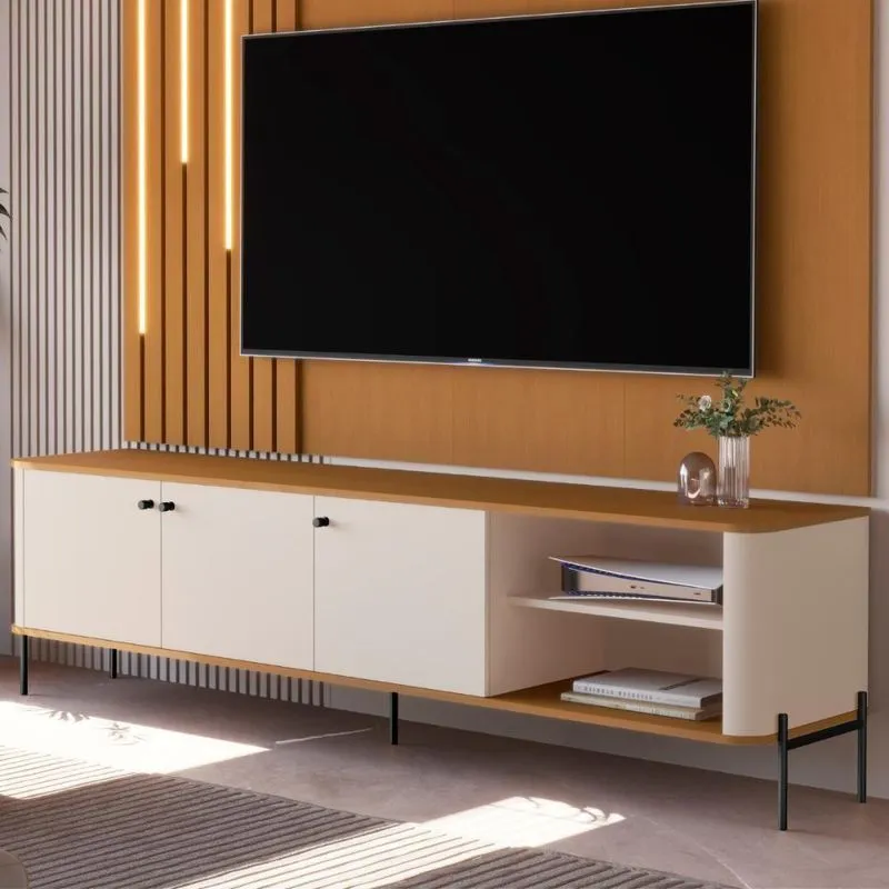 Bancada Para Tv 70 Polegadas Sven Off White Nature Preto
