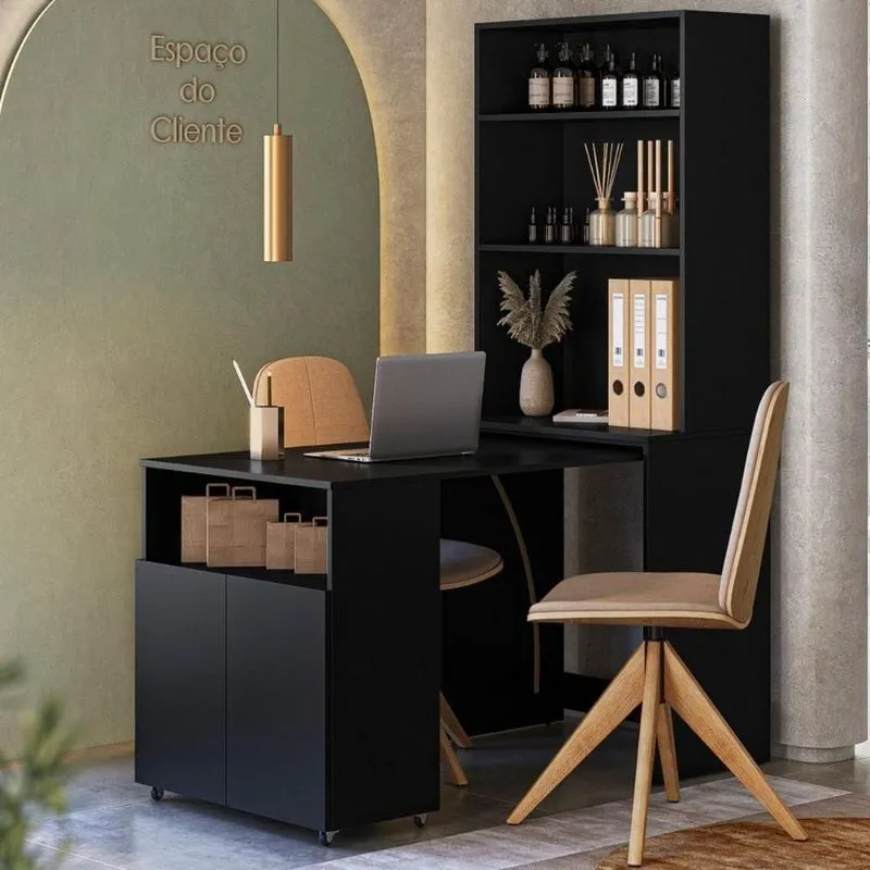 Mesa Com Estante Para Lojas Córdoba Preto