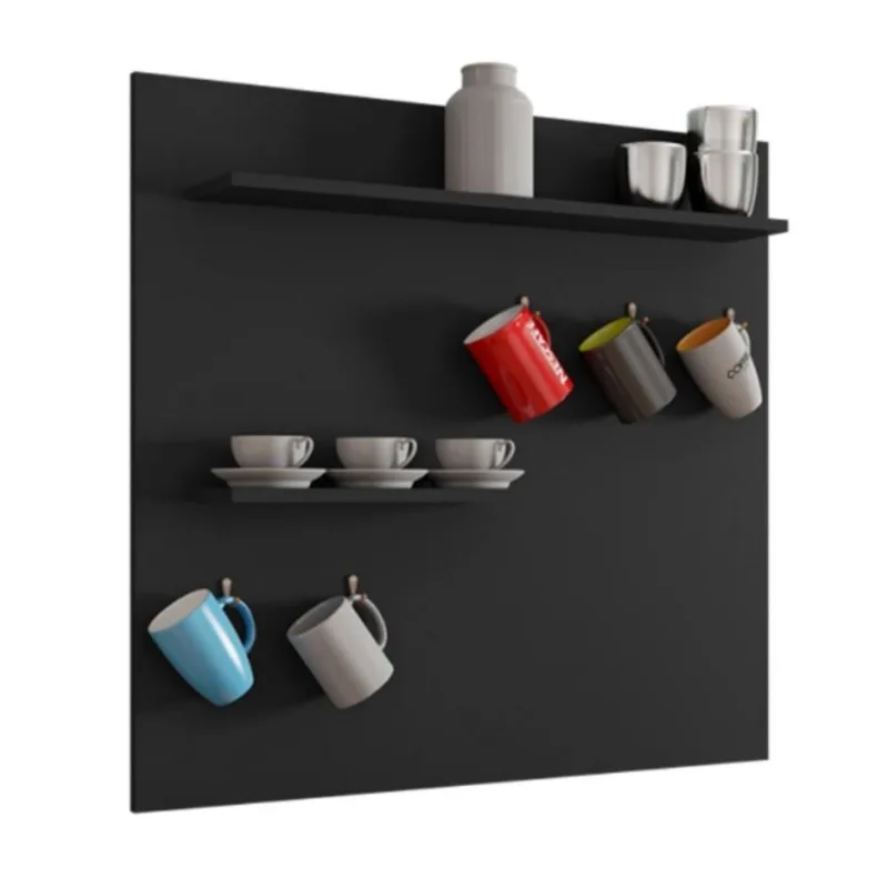 Painel Cantinho do Café Daniele 2 Prateleiras MDP 68CM Preto Mais de Casa