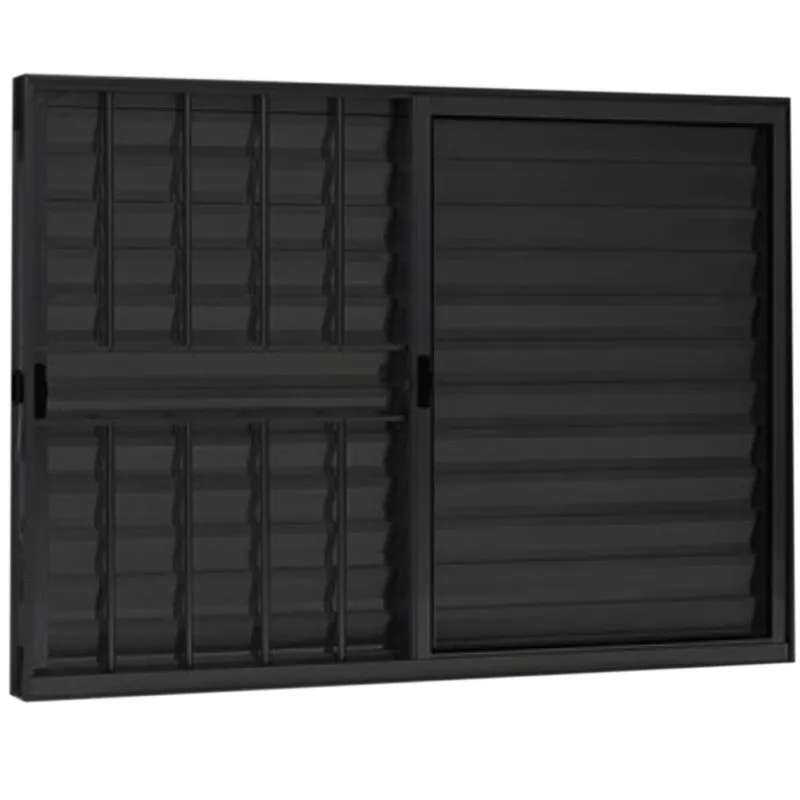 Janela Veneziana 3 Folhas Alumínio Preto Modular Com Grade - Dc
