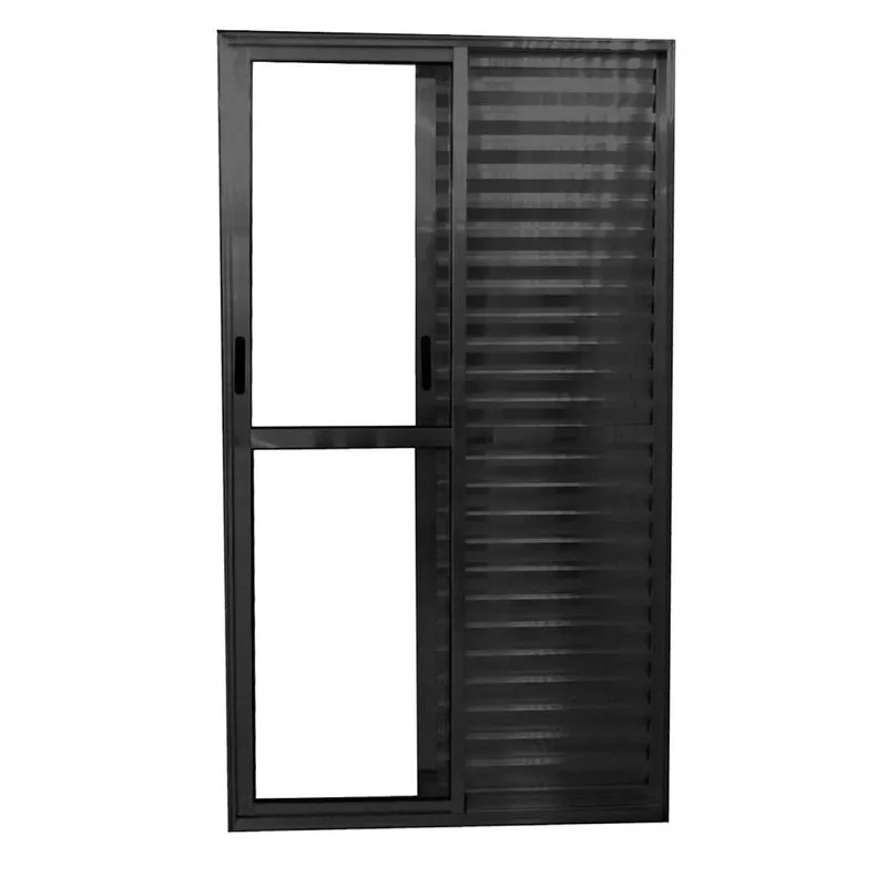 Porta De Alumínio Balcão 3 Folhas Preta Linha 25 Com Fechadura - Dc Medidas: 210 x 120