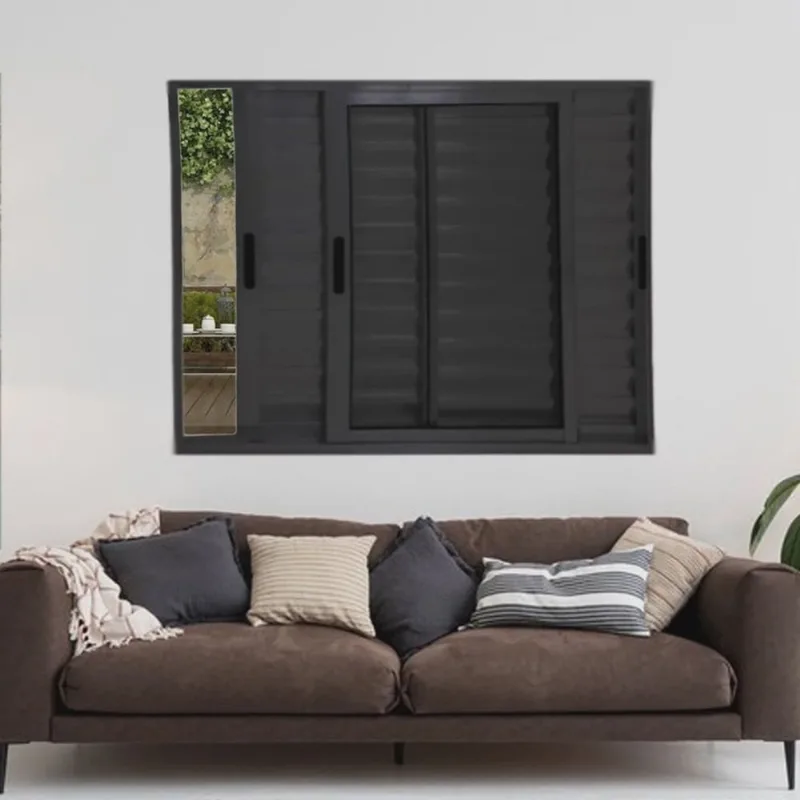 Janela Veneziana de Alumínio 3 Folhas Móveis 100x150cm Linha 25 Preto
