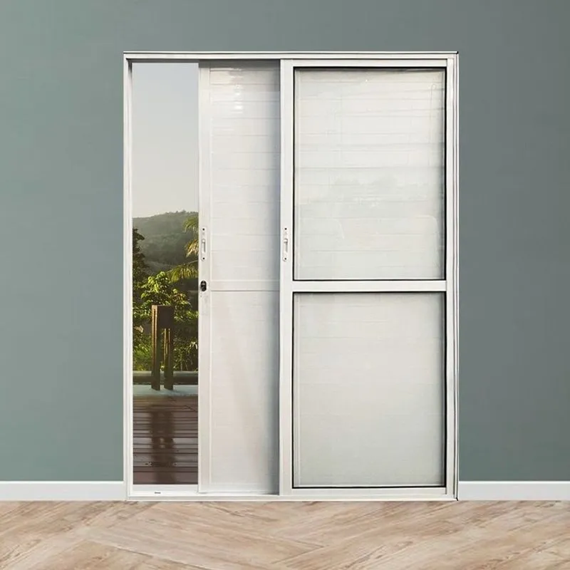 Porta Balcão Lambril 3 Folhas Alumínio 210x150cm Veneza Branco Esquadrias Bergamo Branco