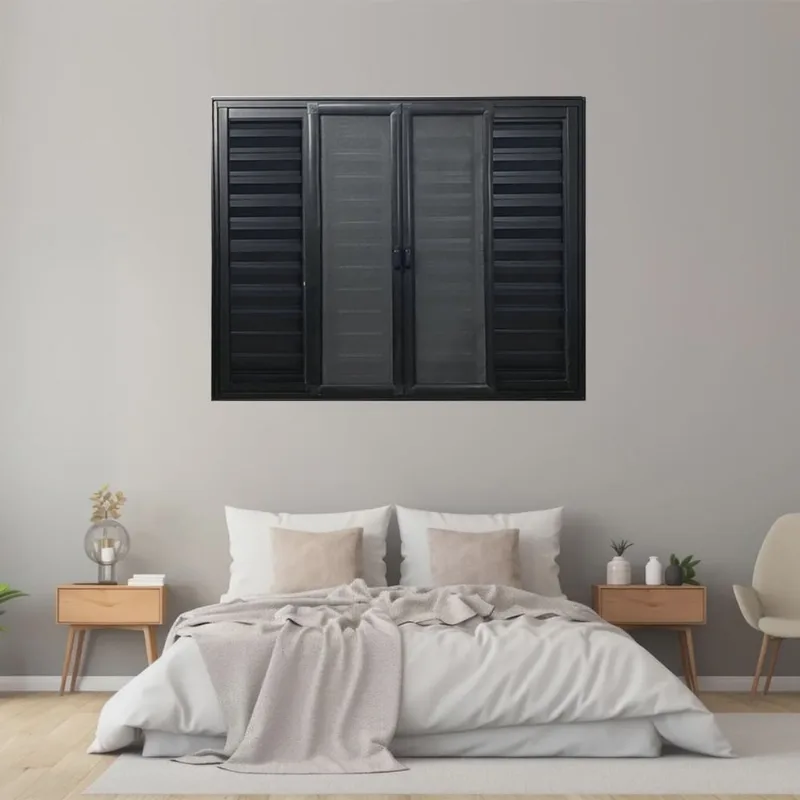 Janela Veneziana 6 Folhas Com Tela Mosquiteira Aluminio 120cm x 150cm Preto