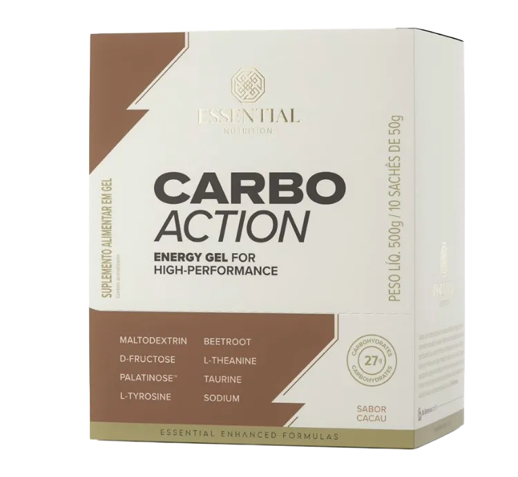 Carbo Action Cacau sem Cafeina box 10 Sachês 50g Essential