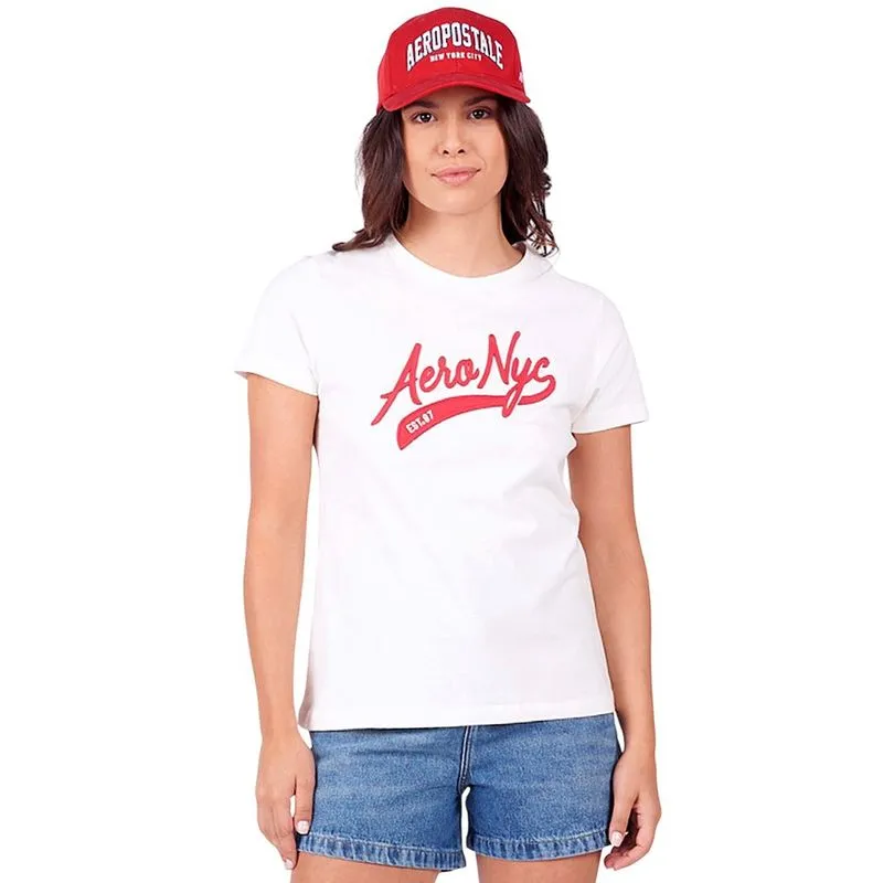 Camiseta Aeropostale Bordada Creme Feminina