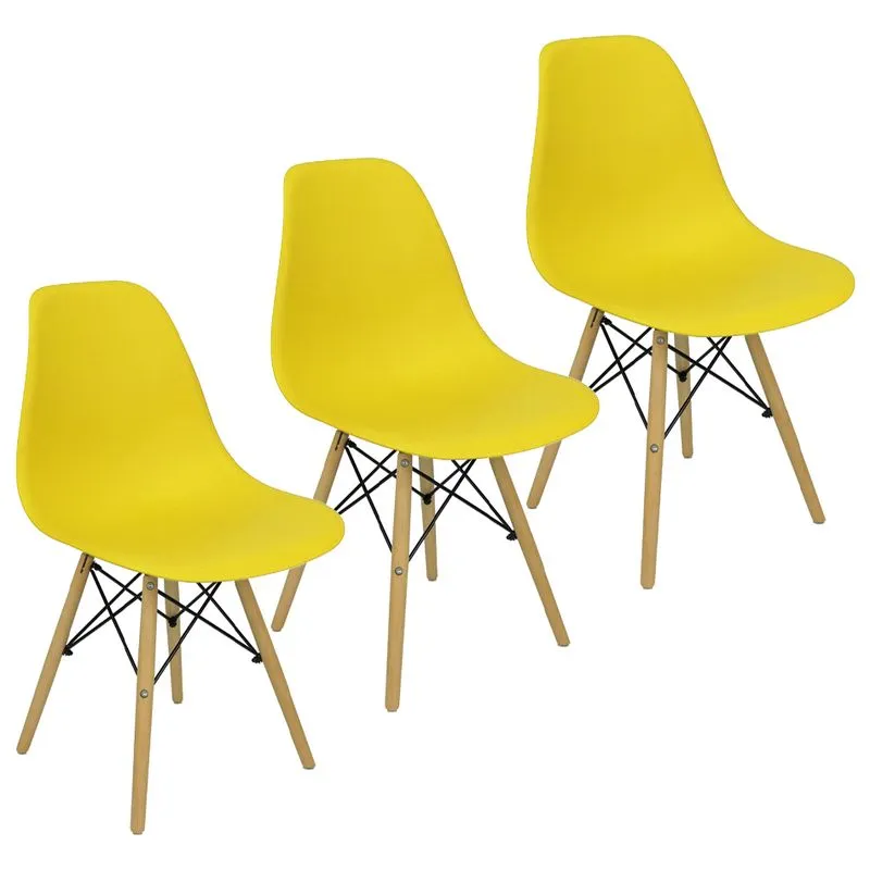 Kit 3 Cadeiras Charles Eames Eiffel Wood Design