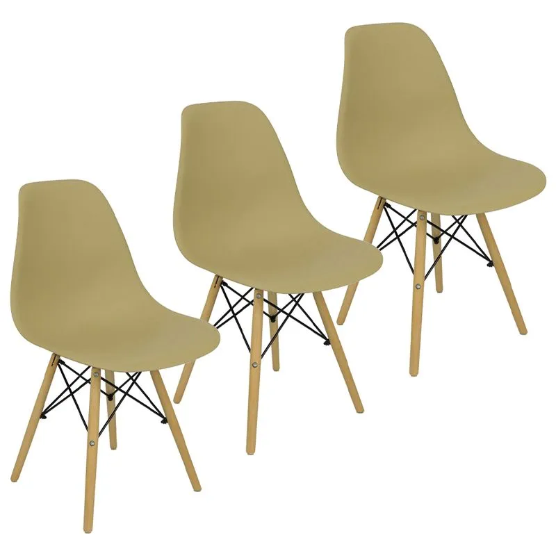 Kit 3 Cadeiras Charles Eames Eiffel Wood Design