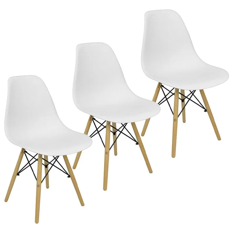 Kit 3 Cadeiras Charles Eames Eiffel Wood Design