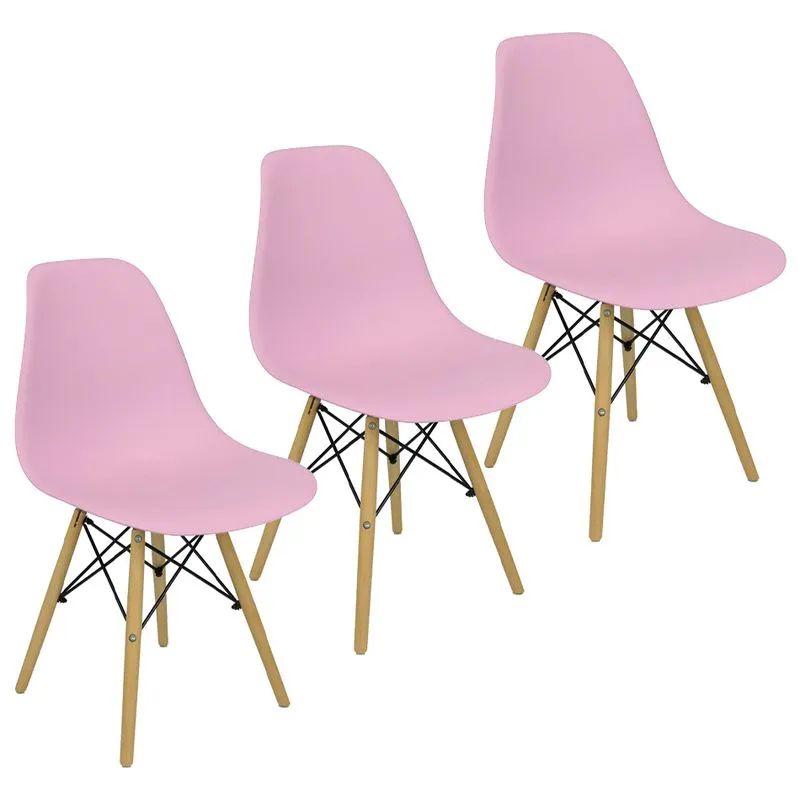 Kit 3 Cadeiras Charles Eames Eiffel Wood Design