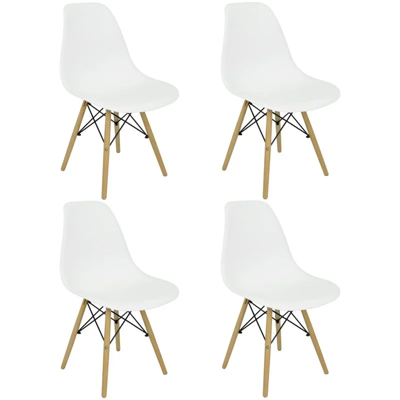 Kit 4 Cadeiras Charles Eames Eiffel Wood Design - Branco
