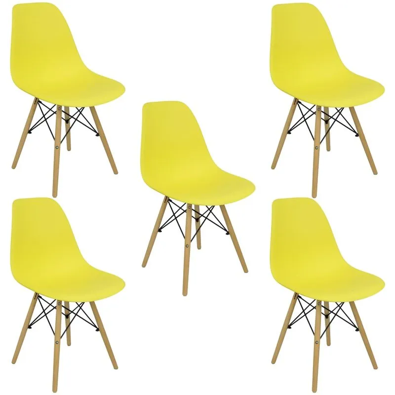 Kit 5 Cadeiras Charles Eames Eiffel Wood Design Branca Preta Cinza Outras