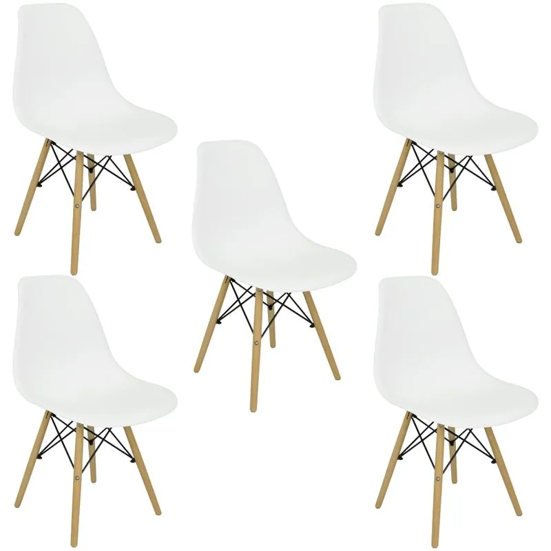 Kit 5 Cadeiras Charles Eames Eiffel Wood Design Branca Branco