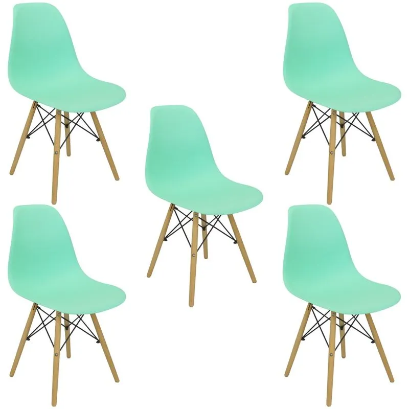 Kit 5 Cadeiras Charles Eames Eiffel Wood Design - Verde Claro