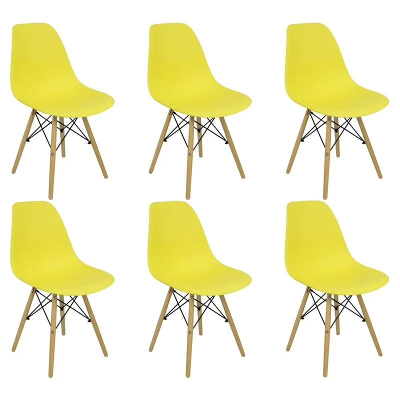 Kit 6 Cadeiras Charles Eames Eiffel Wood Design Amarelo Amarela