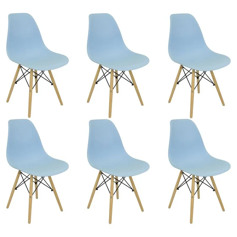 Kit 6 Cadeiras Charles Eames Eiffel Wood Design Azul Claro