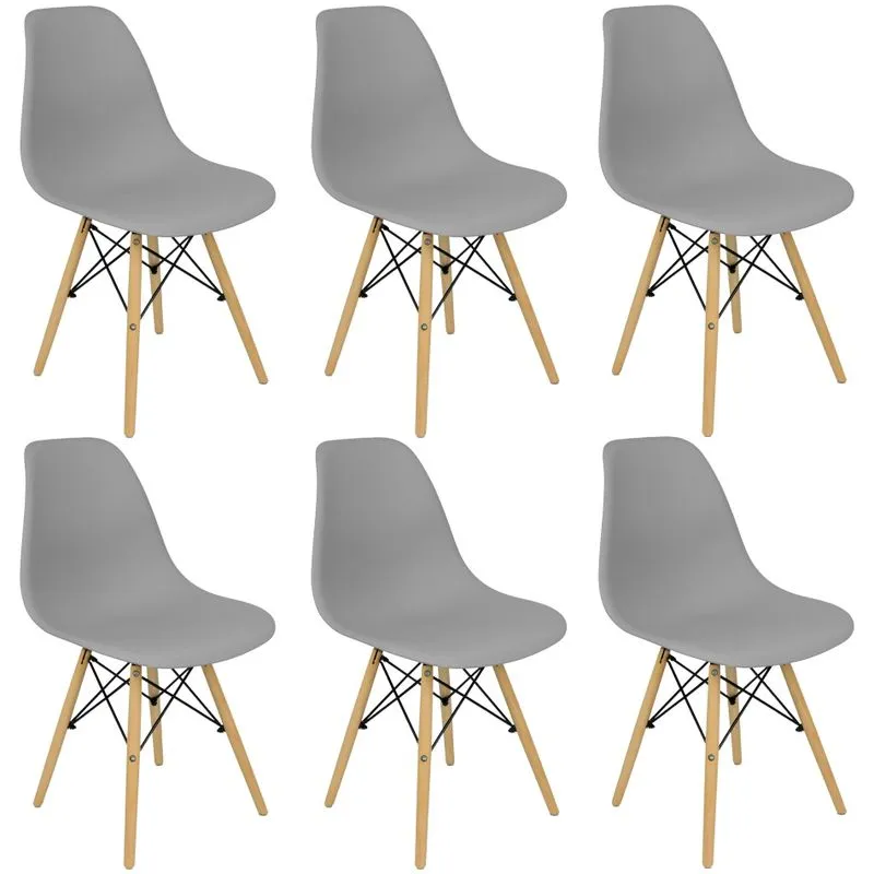 Kit 6 Cadeiras Charles Eames Eiffel Wood Design Cinza