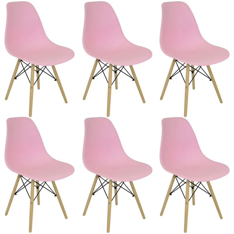 Kit 6 Cadeiras Charles Eames Eiffel Wood Design Rosa