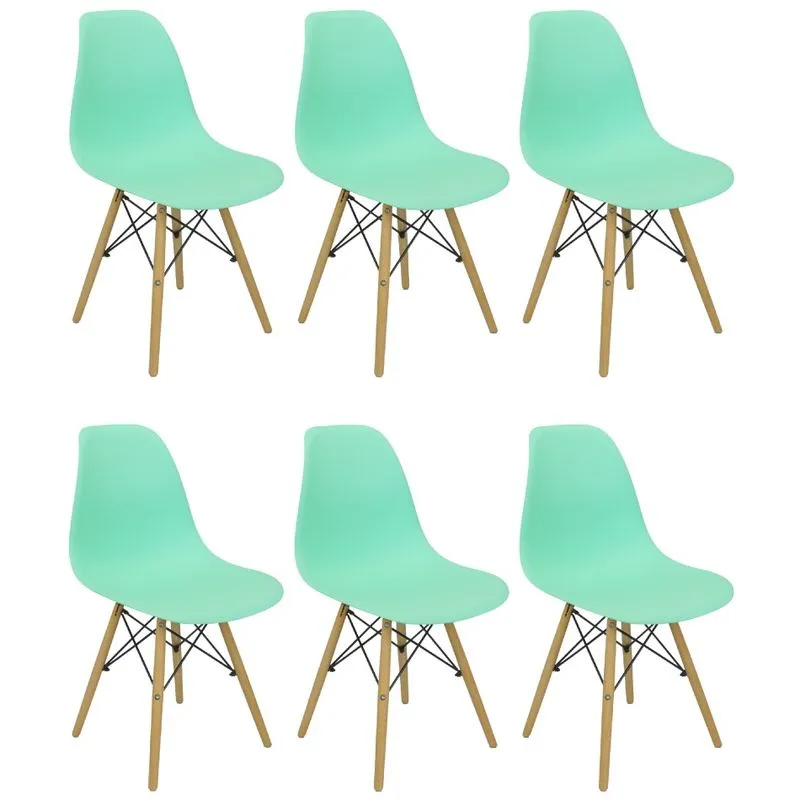 Kit 6 Cadeiras Charles Eames Eiffel Wood Design Verde Claro