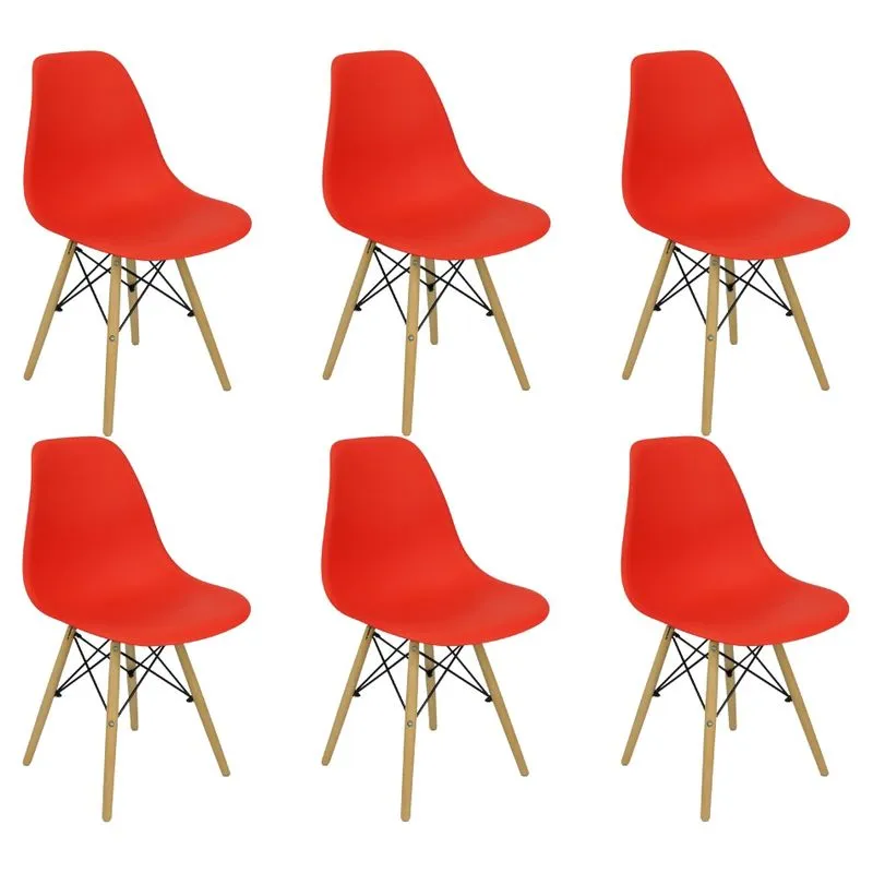 Kit 6 Cadeiras Charles Eames Eiffel Wood Design Vermelha Vermelho