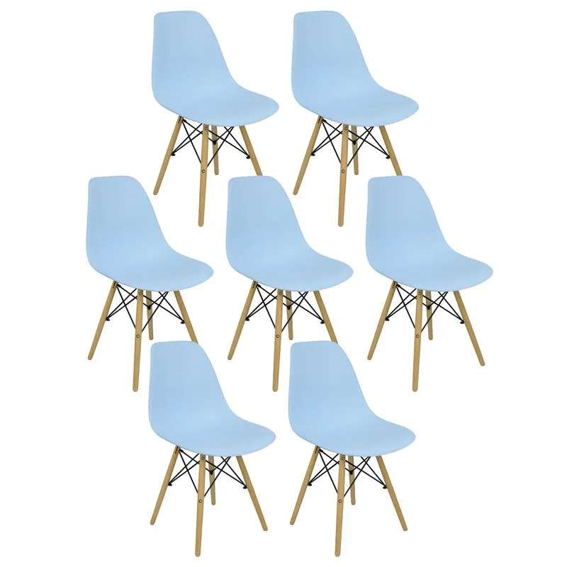 Kit 7 Cadeiras Charles Eames Eiffel Wood Design Azul Claro
