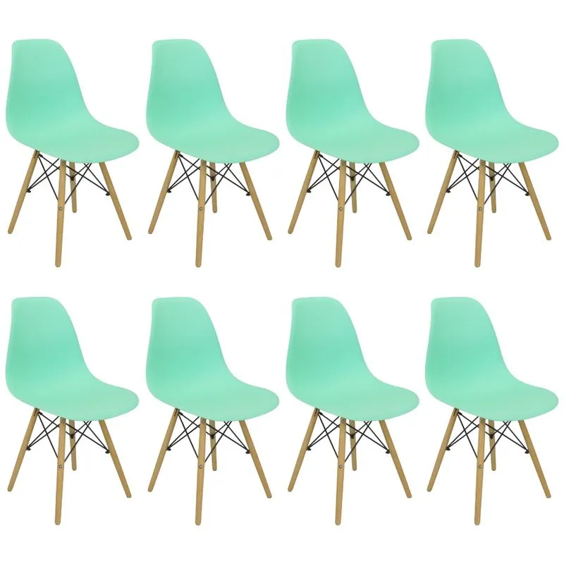 Kit 8 Cadeiras Charles Eames Eiffel Wood Design Verde Claro