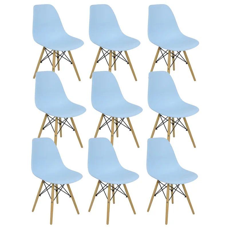 Kit 9 Cadeiras Charles Eames Eiffel Wood Design Azul Claro